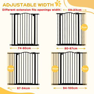 PawHut Pressure Fit Dog Stair Gate No Drilling Safety Gate Auto Close for Doorways, Hallways, 74-100cm Adjustable, 94cm Tall, Black 