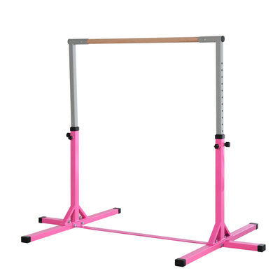 HOMCOM Height Adjustable Gymnastics Horizontal Bar for Kids, Children Junior Kip High Bar Fitness, Pink 