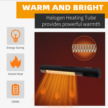 Outsunny Outdoor Patio Garden Warmer 1500W Wall Mounted Electric Infrared Halogen Heater with Remote Control Black 