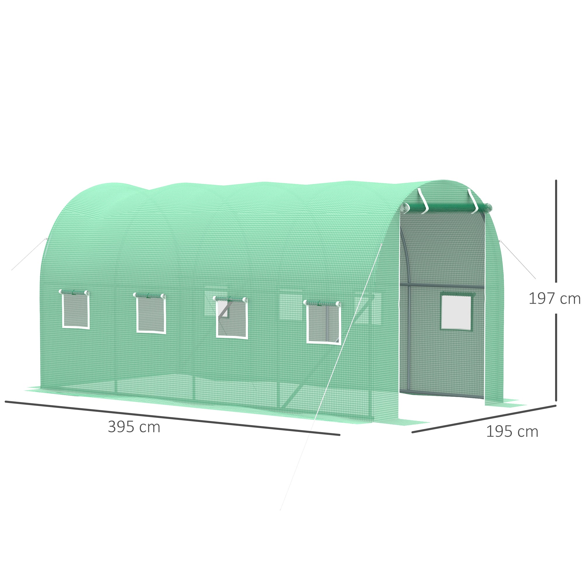 Outsunny Walk-in Polytunnel Greenhouse, Outdoor Garden Tunnel Greenhouse Tent with Zipped Roll-Up Door and 8 Mesh Windows, 4 x 2M 