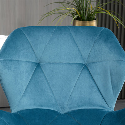 HOMCOM Bar Stools Set Of 2, Luxurious Velvet-Touch Barstools with Metal Frame Footrest Round Base Triangle Indenting Moulded Seat Adjustable Height Swivel Blue 
