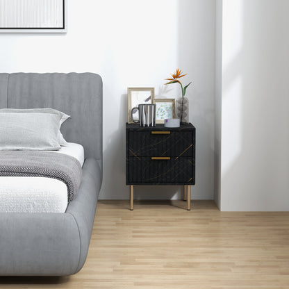 HOMCOM Elegant Two-Drawer Bedside Table - Black 