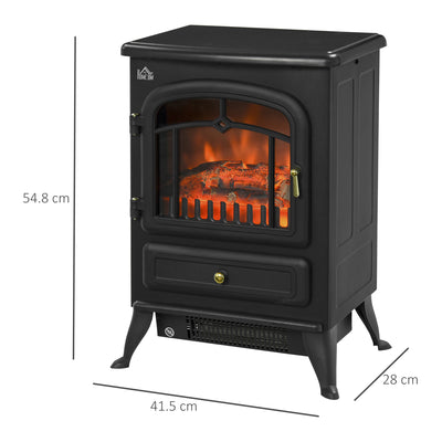 HOMCOM Freestanding Electric Fireplace Indoor Heater Glass View Log Wood Burning Effect Flame Portable Fireplace Stove 950/1850W Black 