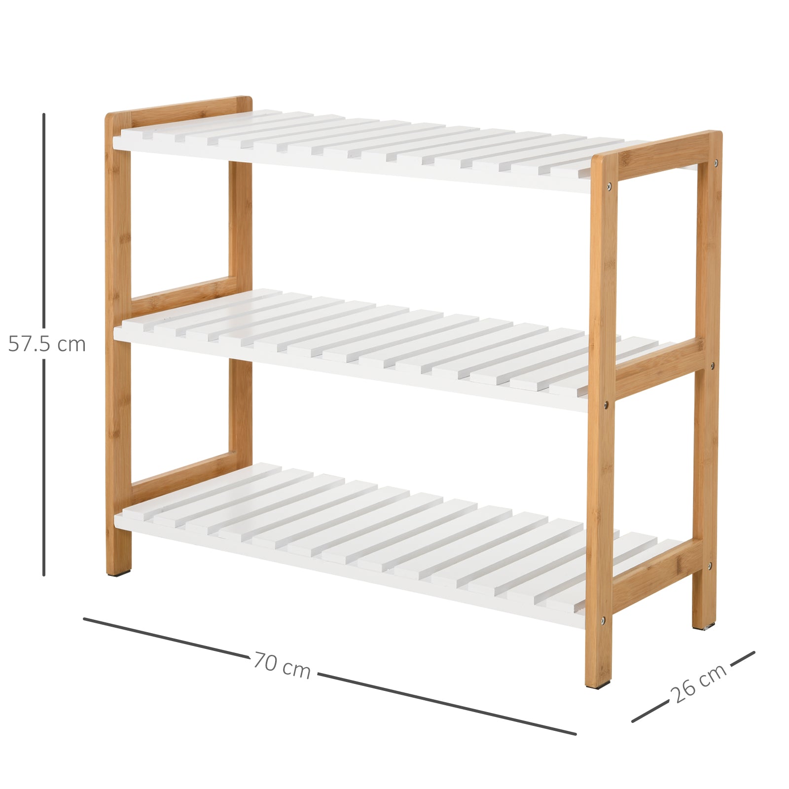 HOMCOM 3-Tier Shoe Rack Wood Frame Slatted Shelves Spacious Open Hygienic Storage Home Hallway Furniture Family Guests 70L x 26W x 57.5H cm - Natural 