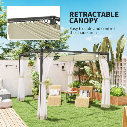Outsunny 3 x 3m Aluminium Frame Pergola, with Retractable Roof - Khaki 