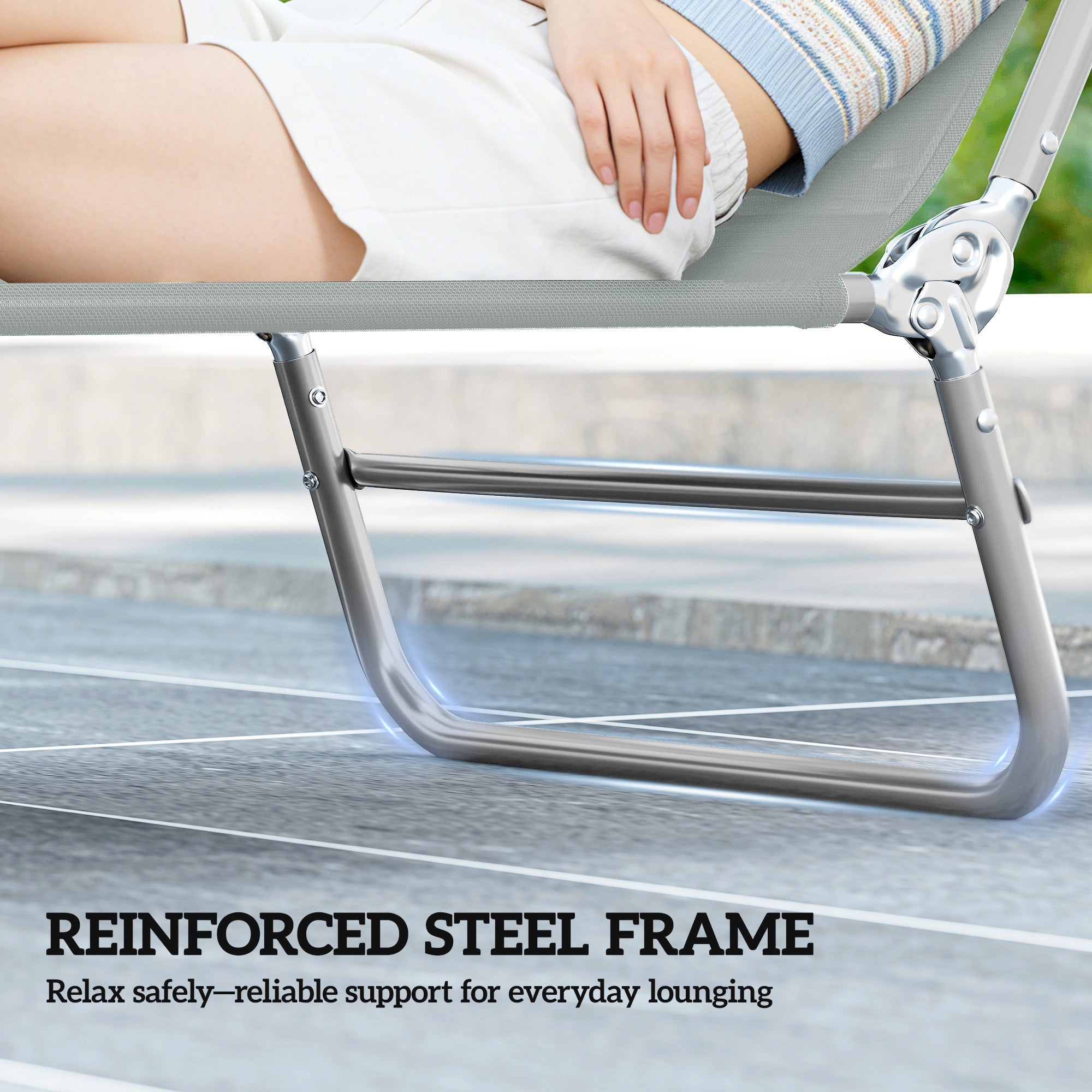 Outsunny Steel Frame Sun Lounger, with Reclining Back - Light Grey 