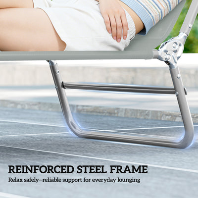 Outsunny Steel Frame Sun Lounger, with Reclining Back - Light Grey 