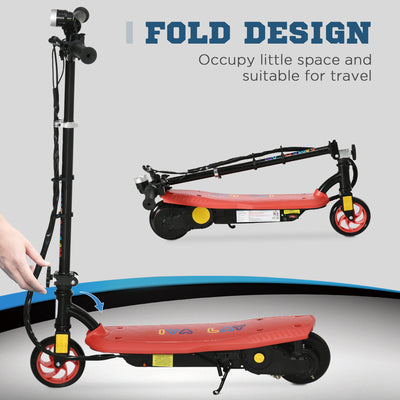 HOMCOM Foldable Electric Scooter, with LED Headlight, for Ages 7-14 Years - Red 