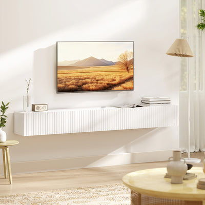HOMCOM 80cm Floating TV Stand, Wall Mount TV Unit with Cable Management Hole, Fits up to 72" TV, White