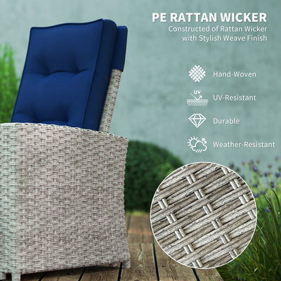 Outsunny 4 Piece Rattan Garden Furniture Set Outdoor Sofa Sectional Set with Glass Top Table for Poolside, Navy Blue 