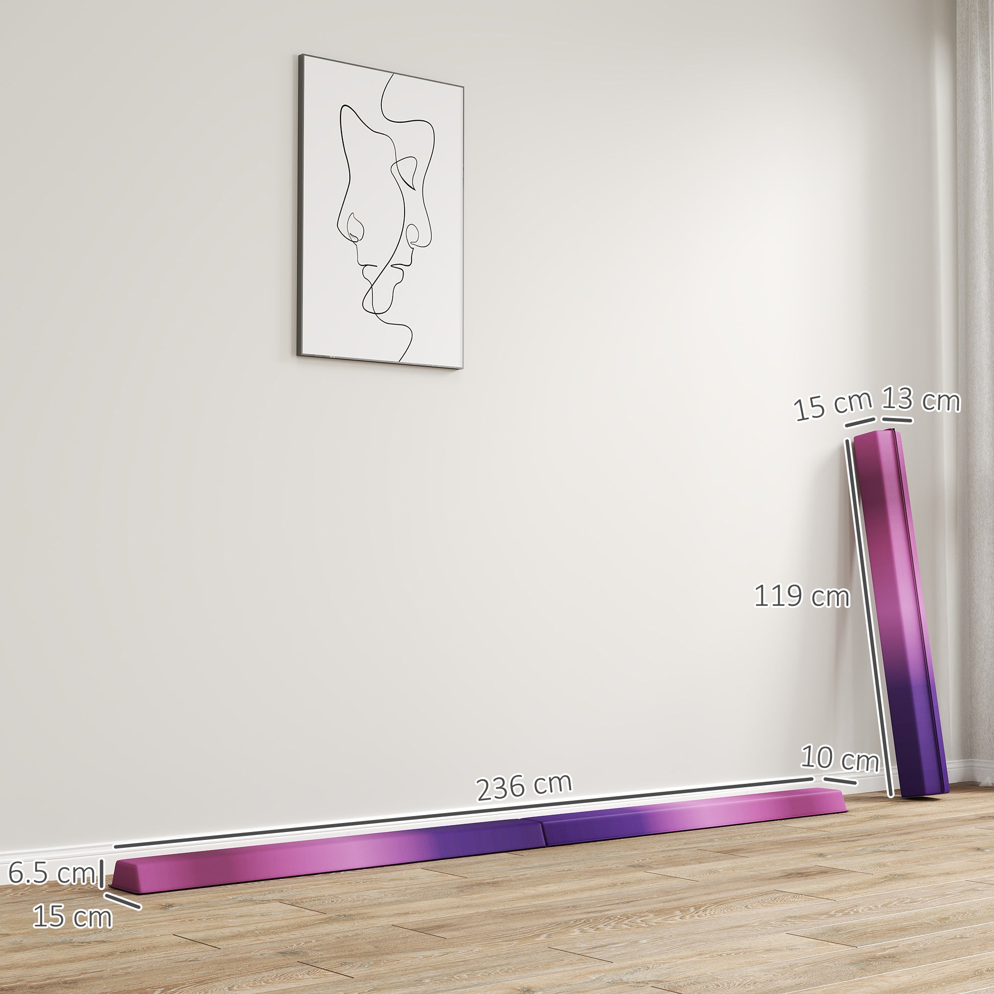 SPORTNOW 7.7ft Folding Gymnastics Beam, Floor Balance Beam for Kids with Anti-Slip Base, Gymnastics Equipment for Home, Purple 