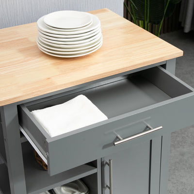 HOMCOM Compact Kitchen Trolley Utility Cart on Wheels with Open Shelf & Storage Drawer for Dining Room, Kitchen, Grey 