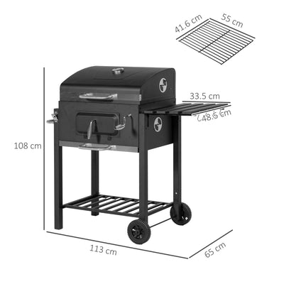 Outsunny Charcoal Grill, with Height-Adjustable Coal Pan - Black 