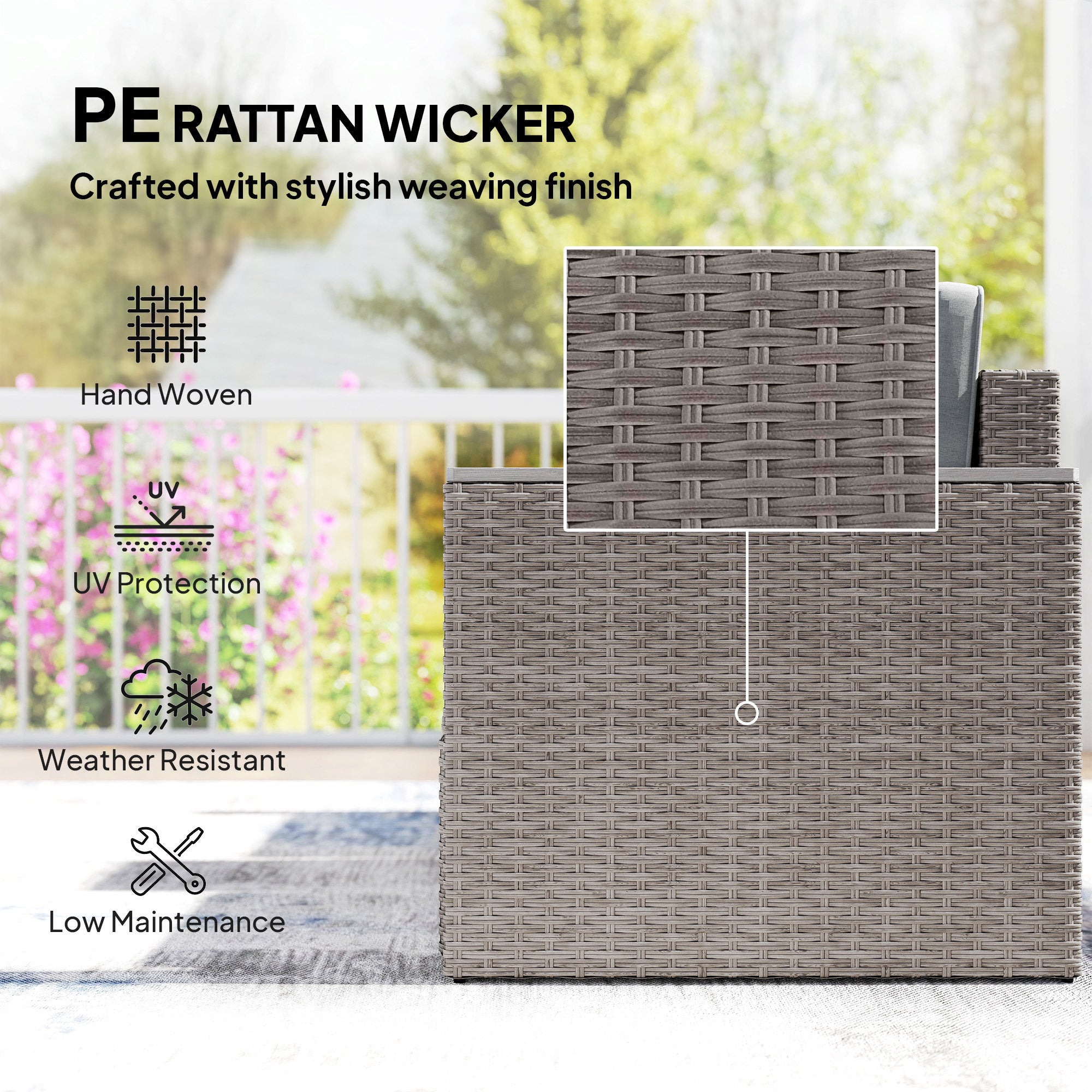 Outsunny 5 Piece Rattan Garden Furniture Set with Storage Table, Footstools, Cushions, Dark Grey 