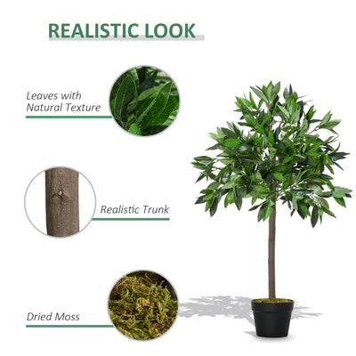 Outsunny Set Of 2 90cm/3FT Artificial Bay Laurel Topiary Trees w/ Pot Fake Indoor Outdoor Greenery Plant Home Office Garden Decor Green 