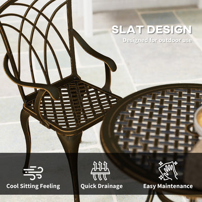 Outsunny 5 Pieces Garden Dining Set for 4, Cast Aluminium Outdoor Dining Set with 4 Armchairs and Round Dining Table with Parasol Hole, Garden Furniture Set, Bronze Tone 