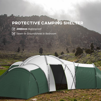 Outsunny 6-9 Man Tent with Bedrooms and Living Room, Accessories Included, Green 