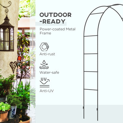 Outsunny Outdoor Garden Arch, Metal Garden Arbor for Climbing Plants, Roses, Vines, Wedding Arch for Outdoor, 140L x 40W x 240H cm, Black 