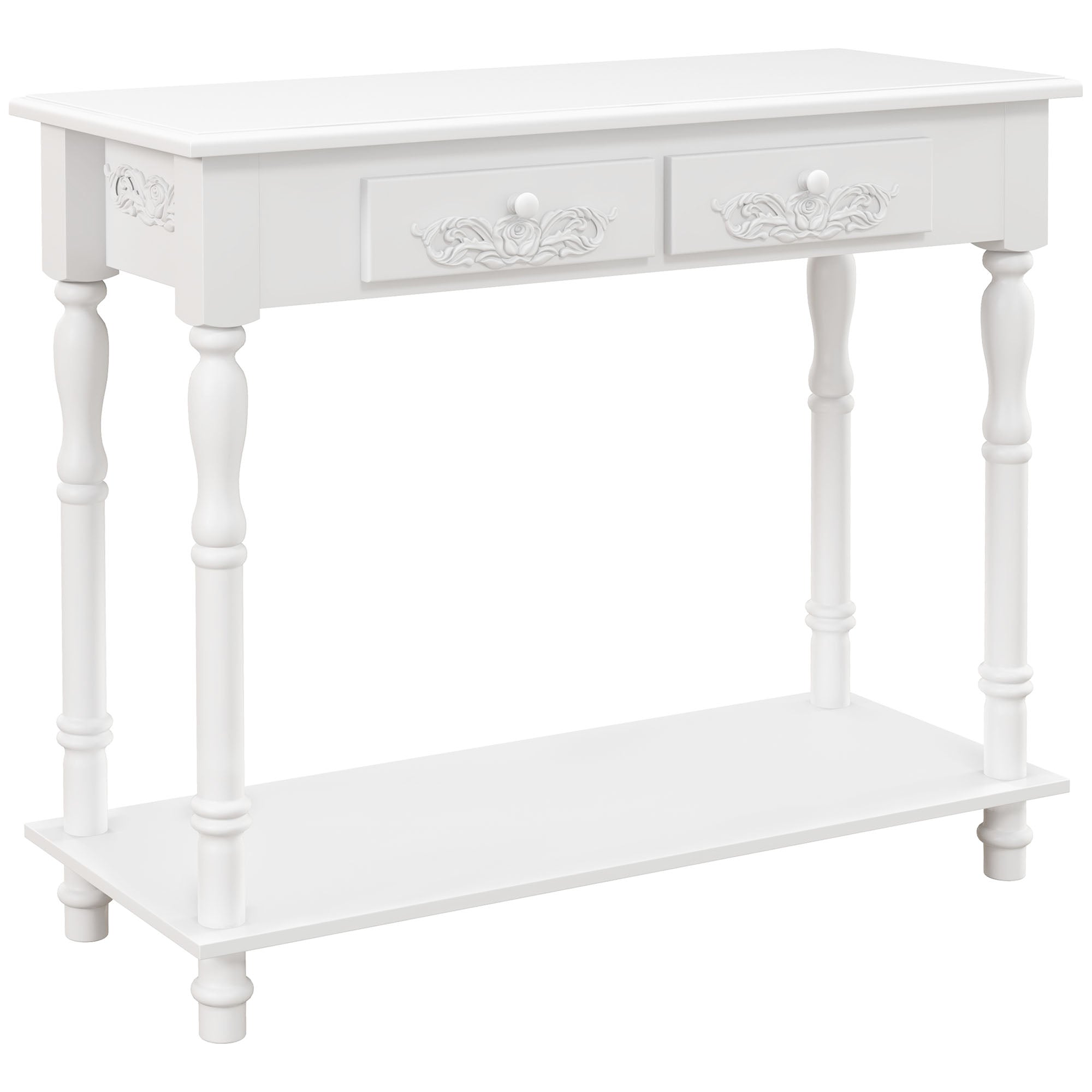 HOMCOM Console Table Modern Sofa Side Desk with Storage Shelves Drawers for Living Room Entryway Bedroom White 