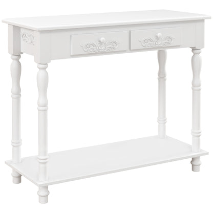 HOMCOM Console Table Modern Sofa Side Desk with Storage Shelves Drawers for Living Room Entryway Bedroom White 