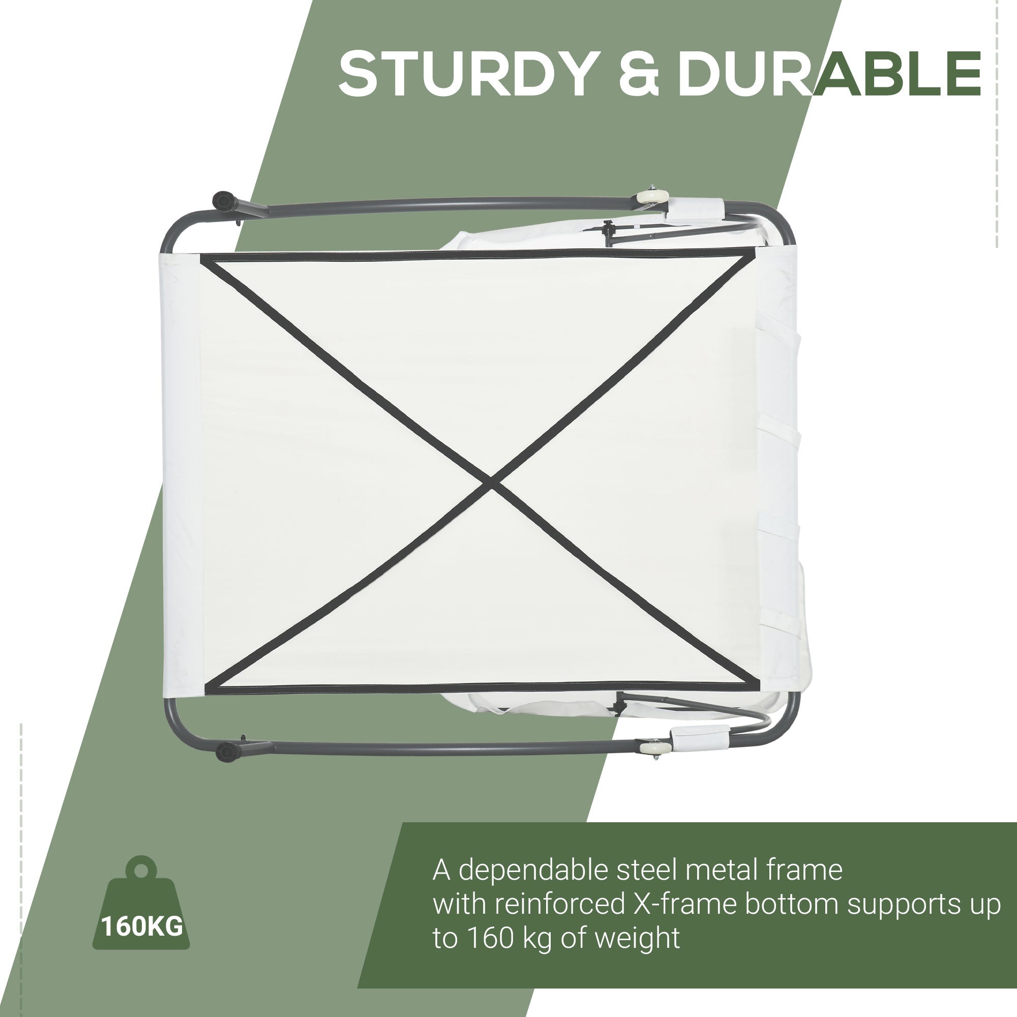 Outsunny Double Hammock Sun Lounger Bed with Canopy Shelter, Wheels & 2 Pillows, White 