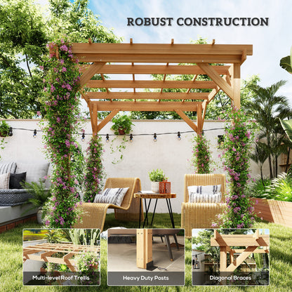 Outsunny 2 x 2m Wooden Pergola Kit, Decorative Garden Gazebo Shelter with Stable Structure for Climbing Vines, Flowers, Dark Brown 