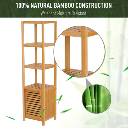 HOMCOM 140cm Tall Bathroom Cabinet, Freestanding Storage Unit w/ 3 Shelves, Utility Organiser Cupboard for Home Kitchen 