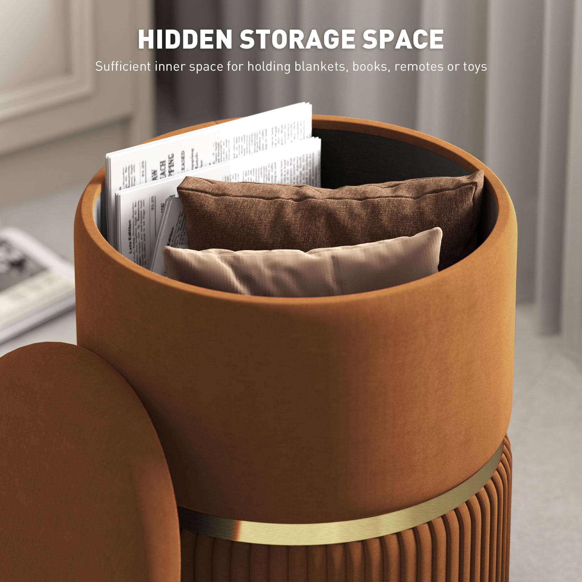 HOMCOM Velvet-Feel Storage Ottoman - Brown 