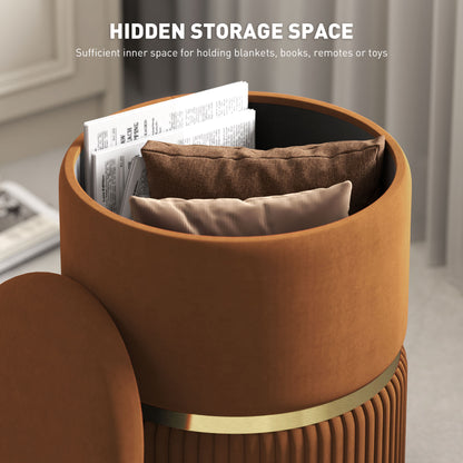 HOMCOM Velvet-Feel Storage Ottoman - Brown 