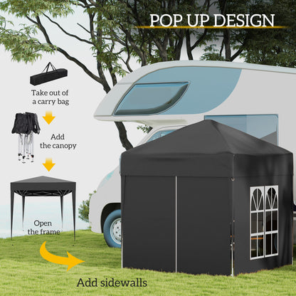 Outsunny 2 x 2 m Garden Pop Up Gazebo, Wedding Party Tent Marquee, Water Resistant Awning Canopy with Sidewalls, Windows, Carry Bag, Black 