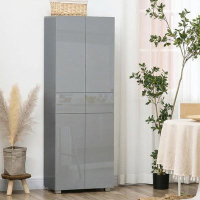 HOMCOM Storage Cabinet, Kitchen Cupboard with 3 Adjustable Shelves, 60L x 35W x 170H cm, High Gloss Grey 