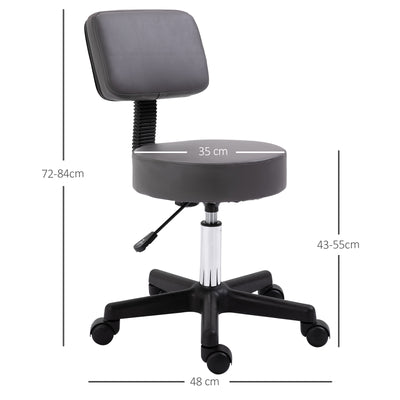 HOMCOM Beautician's Swivel Salon Chair w/ Padded Seat Back 5 Wheels Adjustable Height Salon Hairdressers Tattoo Spa Rolling Cushion Professional 35cm Grey 