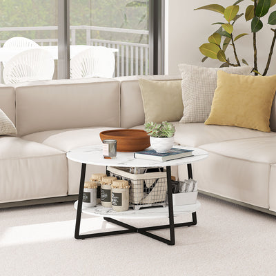 HOMCOM Two-Tier Marble-Effect Coffee Table - White/Black 