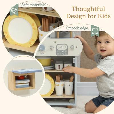 AIYAPLAY Wooden Dishwasher Playset, Kitchen Sink Toys with Faucet, Sink and Accessories, Gift for Boys Girls Toddlers 