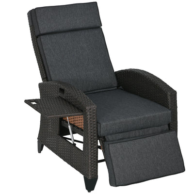 Outsunny Outdoor Recliner Chair with Adjustable Backrest and Footrest, Cushion, Side Tray, Grey 