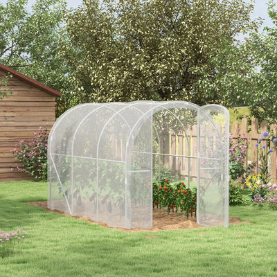 Outsunny Polytunnel Greenhouse Walk-in Grow House with PE Cover, Door and Galvanised Steel Frame, 3 x 2 x 2m, Clear 