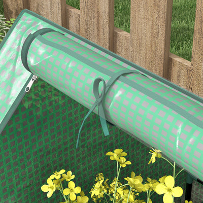 Outsunny Metal Planter Box with Cover, Raised Garden Bed with Greenhouse, for Herbs and Vegetables, Green and Dark Grey 