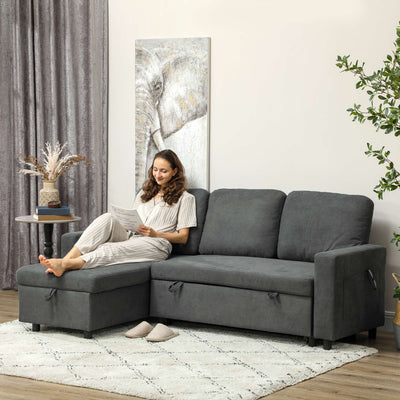 HOMCOM L Sofa Bed, with Storage - Charcoal Grey 
