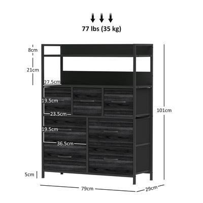 HOMCOM Rustic Chest of Seven Fabric Drawers - Black 