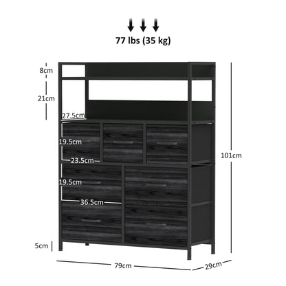 HOMCOM Rustic Chest of Seven Fabric Drawers - Black 
