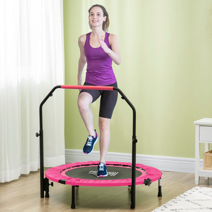 HOMCOM 40" Foldable Mini Fitness Trampoline, with Adjustable Foam Handle, Pink 