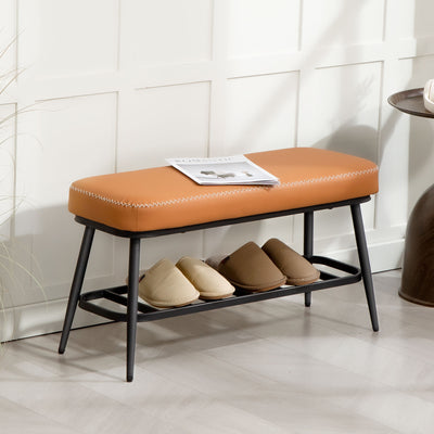 HOMCOM PU Leather Shoe Storage Bench - Brown 