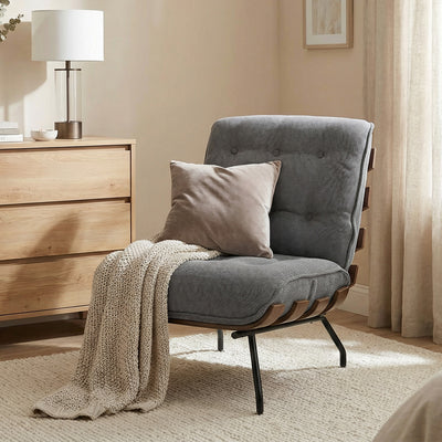 HOMCOM Accent Chair, Linen-look Fabric Reading Chair with Spring Cushion, Slatted Support, Steel Frame, Dark Grey 