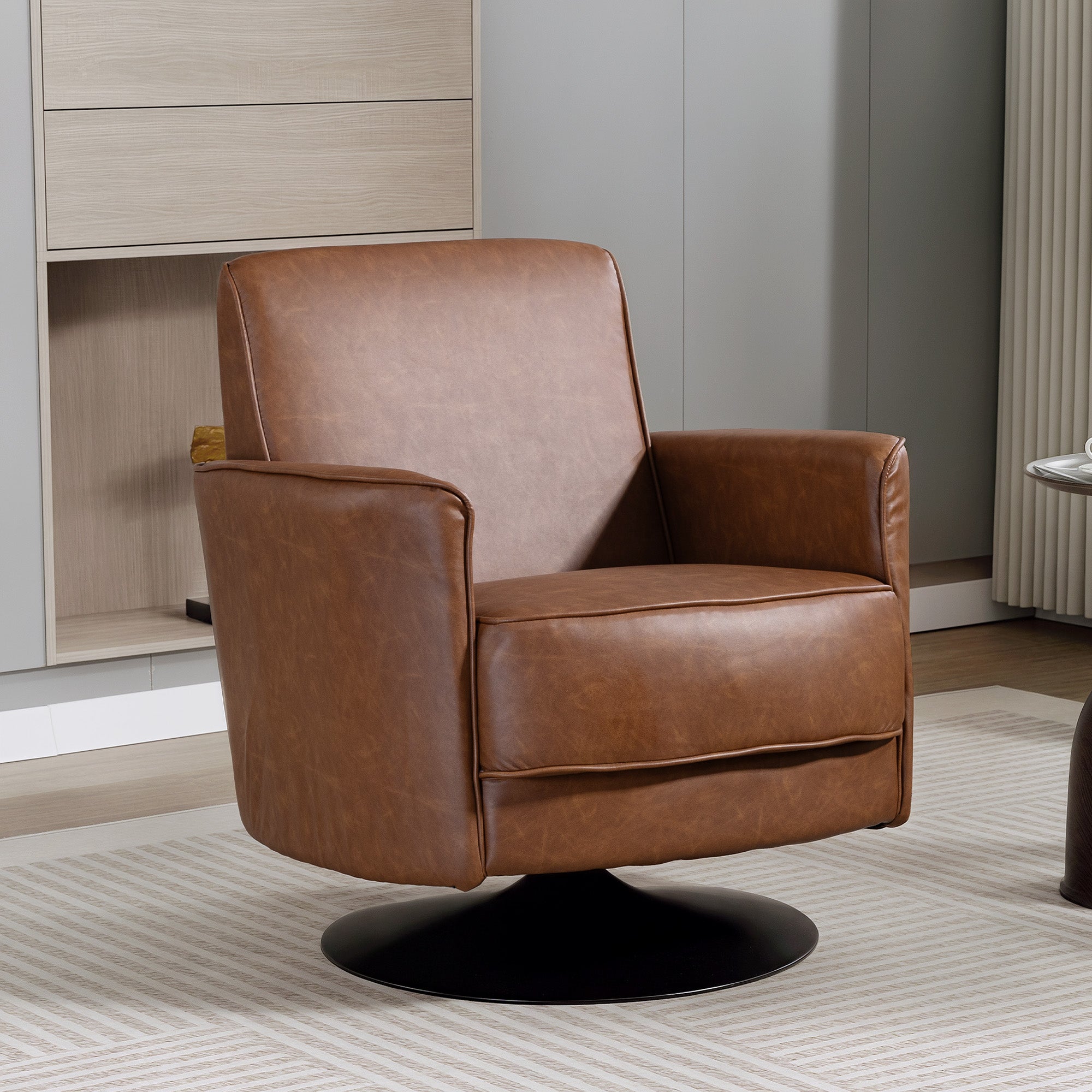 HOMCOM Upholstered Swivel Accent Chair with Pocket Spring Seat Support and 20cm Thick Padding, Brown 