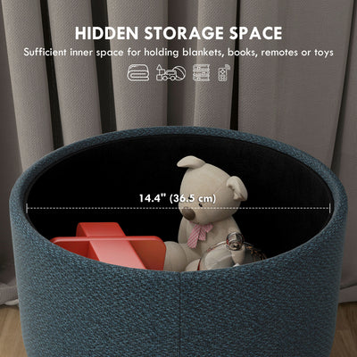HOMCOM Round Linen-Look Storage Ottoman - Blue 