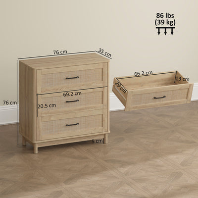 HOMCOM 76 cm Wide Drawer Chest of Drawers with 3 Drawer - Oak 