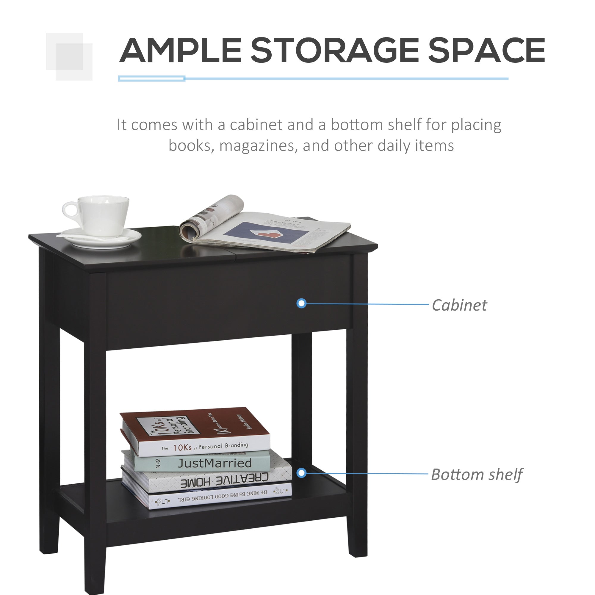 HOMCOM End Table, Narrow Side Table with Flip Top , Shelf, Dark Coffee 
