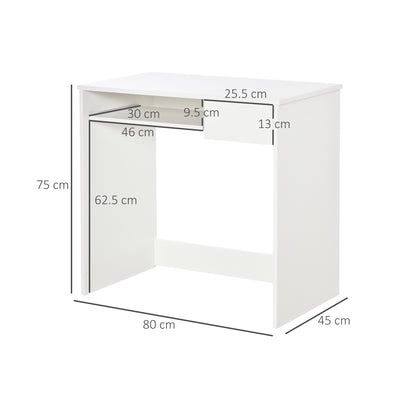 HOMCOM Compact Computer Desk with Keyboard Tray, Home Office Desk with Drawer for Bedroom Study, White 