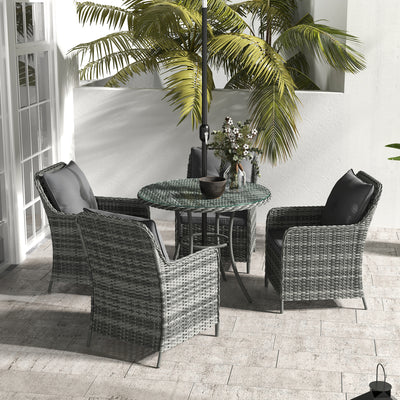 Outsunny 4 Seater Rattan Dining Set with Parasol & Cushions - Mixed Grey 