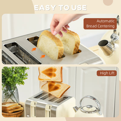 HOMCOM Polished Metal Kettle and Toaster Set - Cream 
